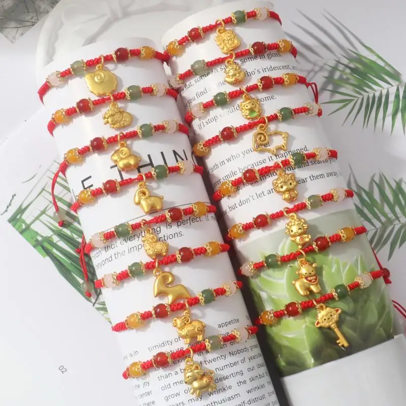 Handmade Braid Lucky Sheep Red String Bracelet Chinese Zodiac Sign New Year Rope Braided Bracelet Gifts For Women Men Kids