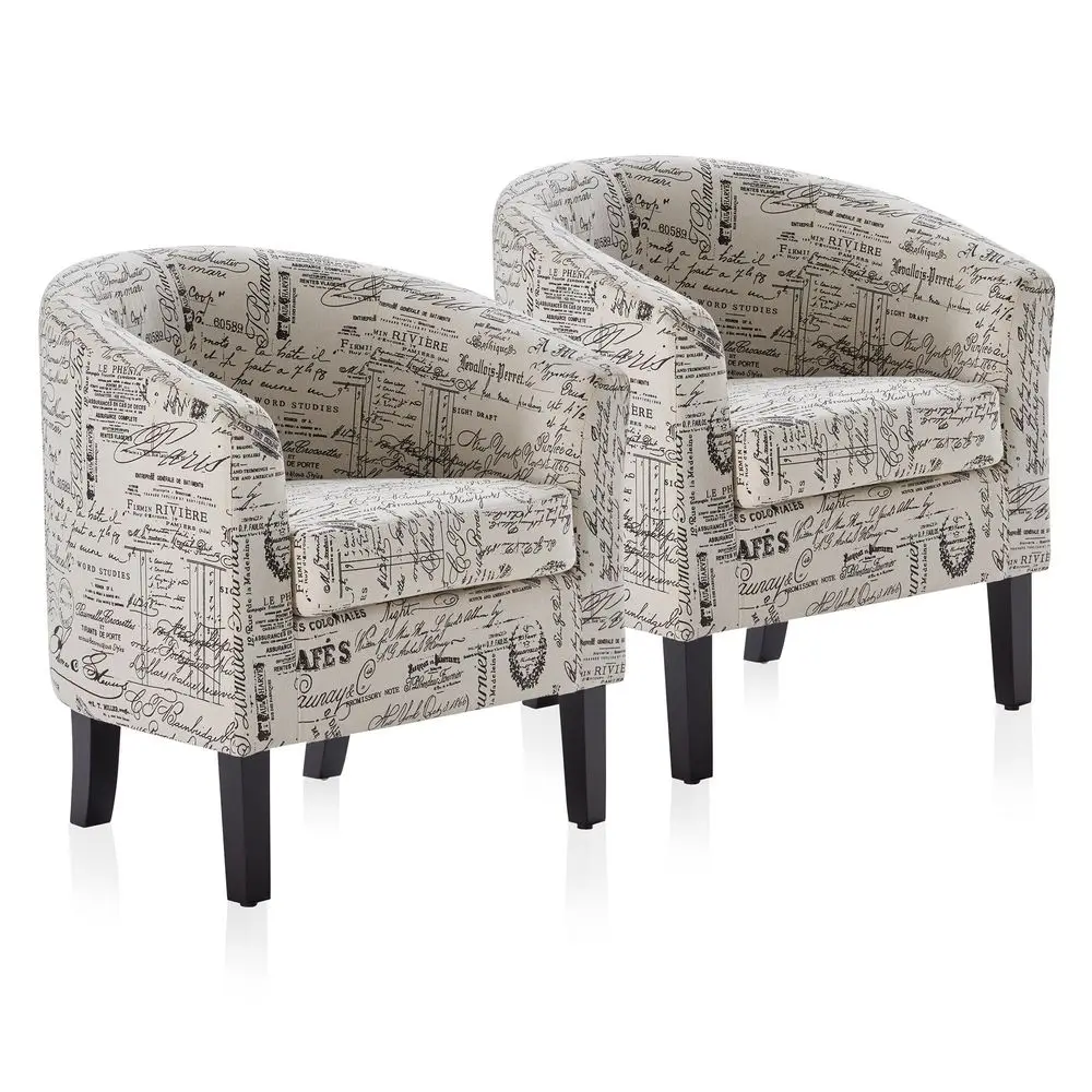 

Accent Barrel Chair Set of 2, Linen Round Chair Club Tub Sofa Corner Chair with Flared Legs and Cozy Soft Padding for Living Ro