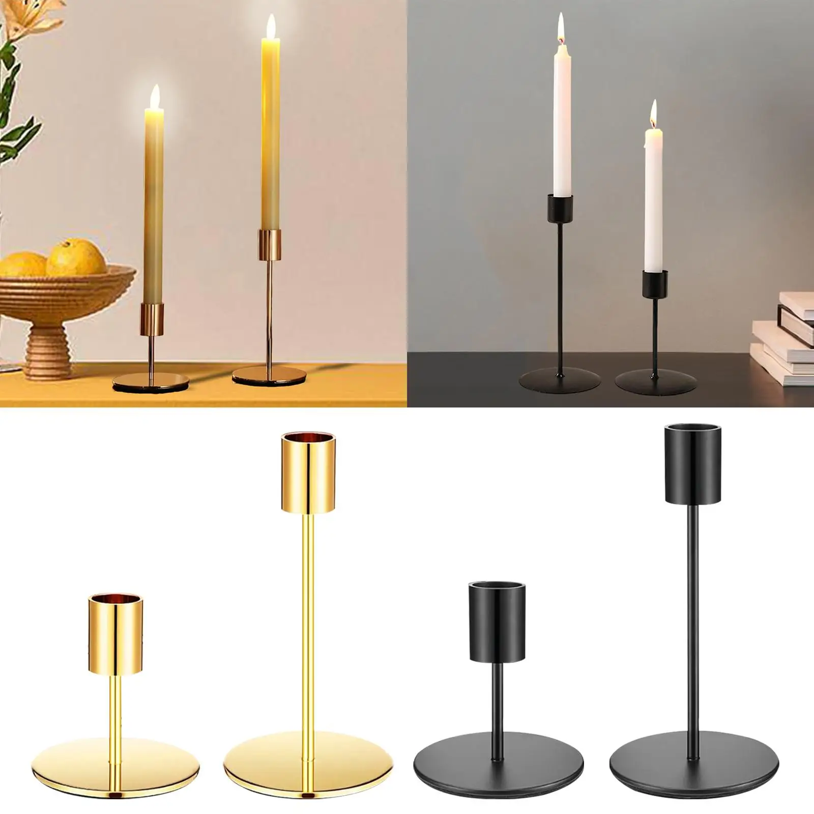 2 pièces ci-après porte-bougeoirs coniques, métal rétro simple et robuste pour salon, mariage, salle à manger, décoration d'intérieur
