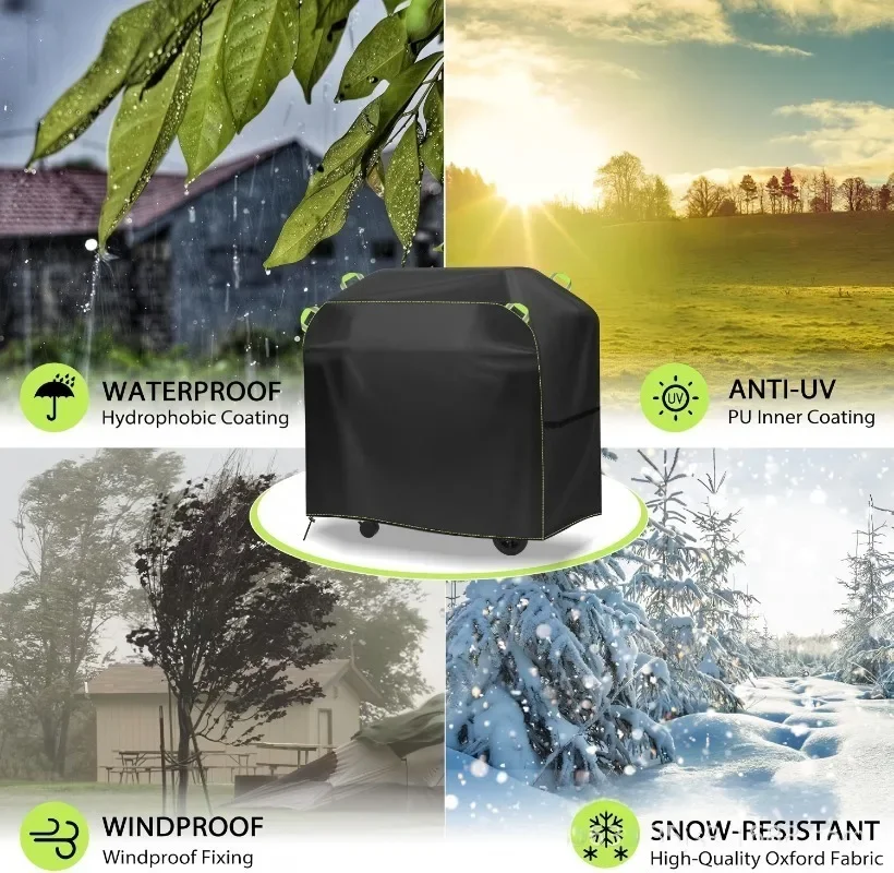 Copertura per griglia da 52 pollici, realizzata in resistente tessuto Oxford, con maniglie riflettenti, impermeabile, resistente ai raggi UV e alla neve, dotata di cordoncino e cinghie con fibbia per