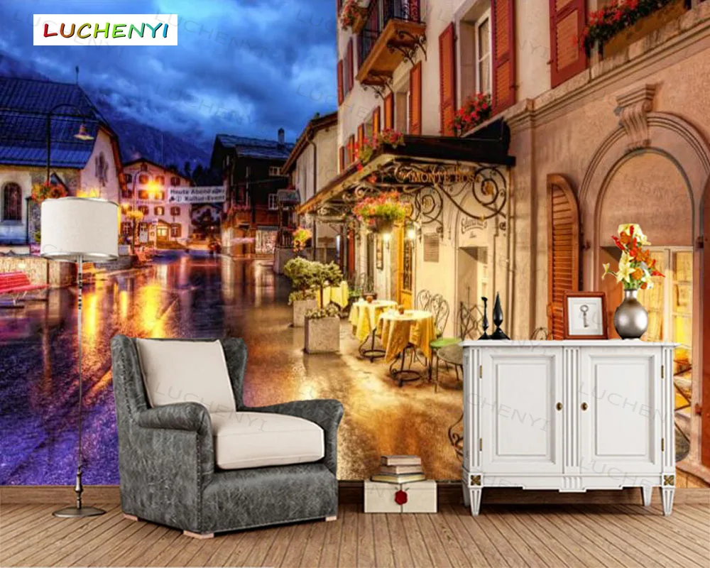 

Papel de parede custom street night view 3d wallpaper mural, living room tv wall bedroom wallpaper home decor