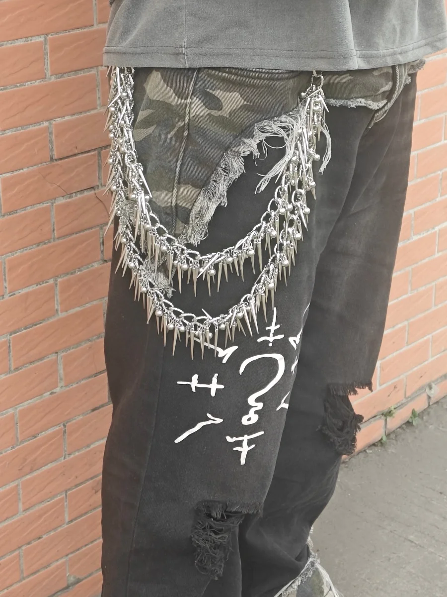 Original Y2K Heavy Metal Punk Doppel-schicht Niet Biker Hosen Kette Männliche Frau Mode Rock Und Roll Luxus Zubehör – Detail 3