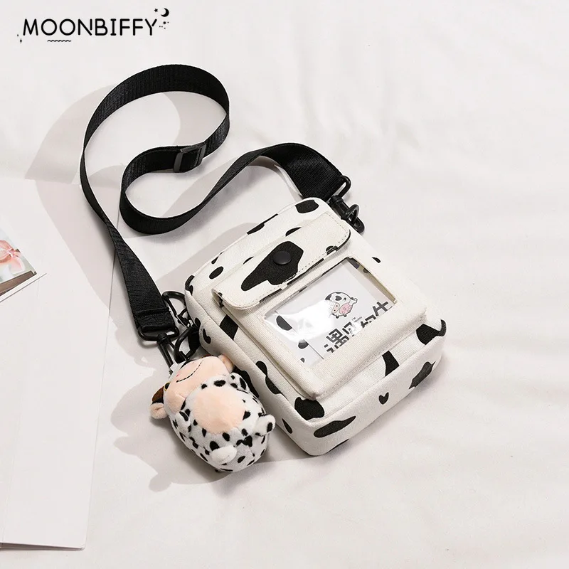 Cute Cow Mini Shoulder Crossbody Bag for Women 2022 Kawaii Canvas Female Student Small Messenger Korean Fashion Phone Bag Purses