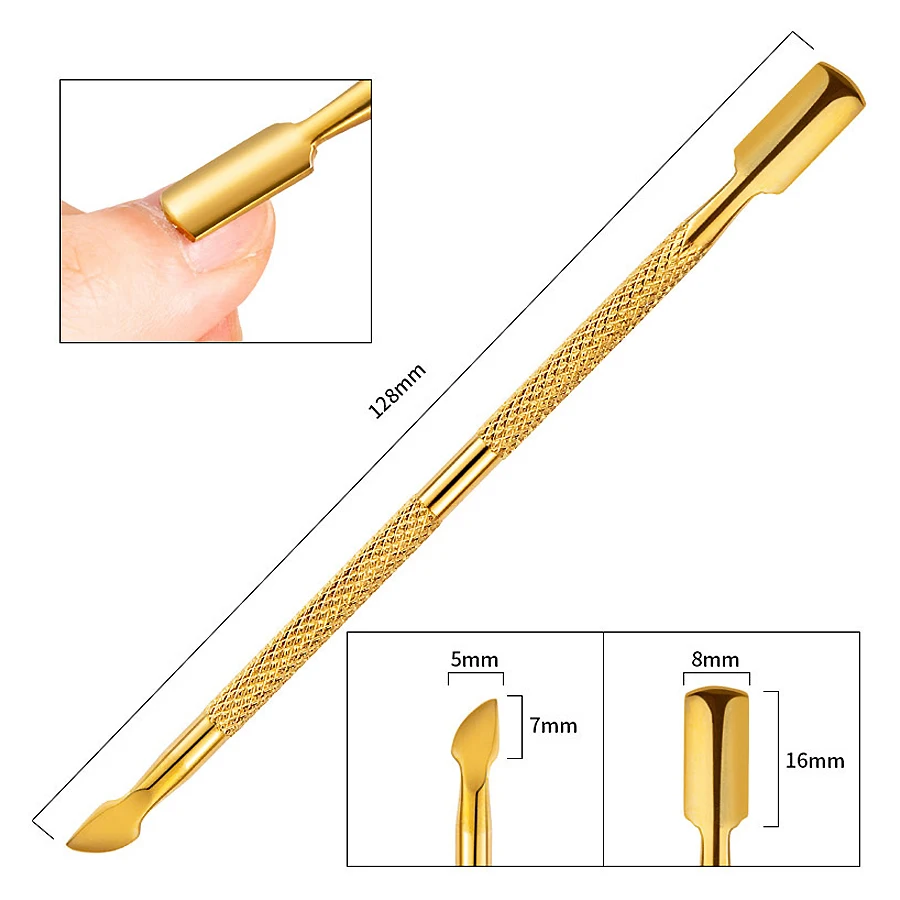 مزيل الجلد الميت بالبشرة الذهبية ثنائي الاتجاه، أداة تنظيف العناية بالأظافر والباديكير والمانيكير #4