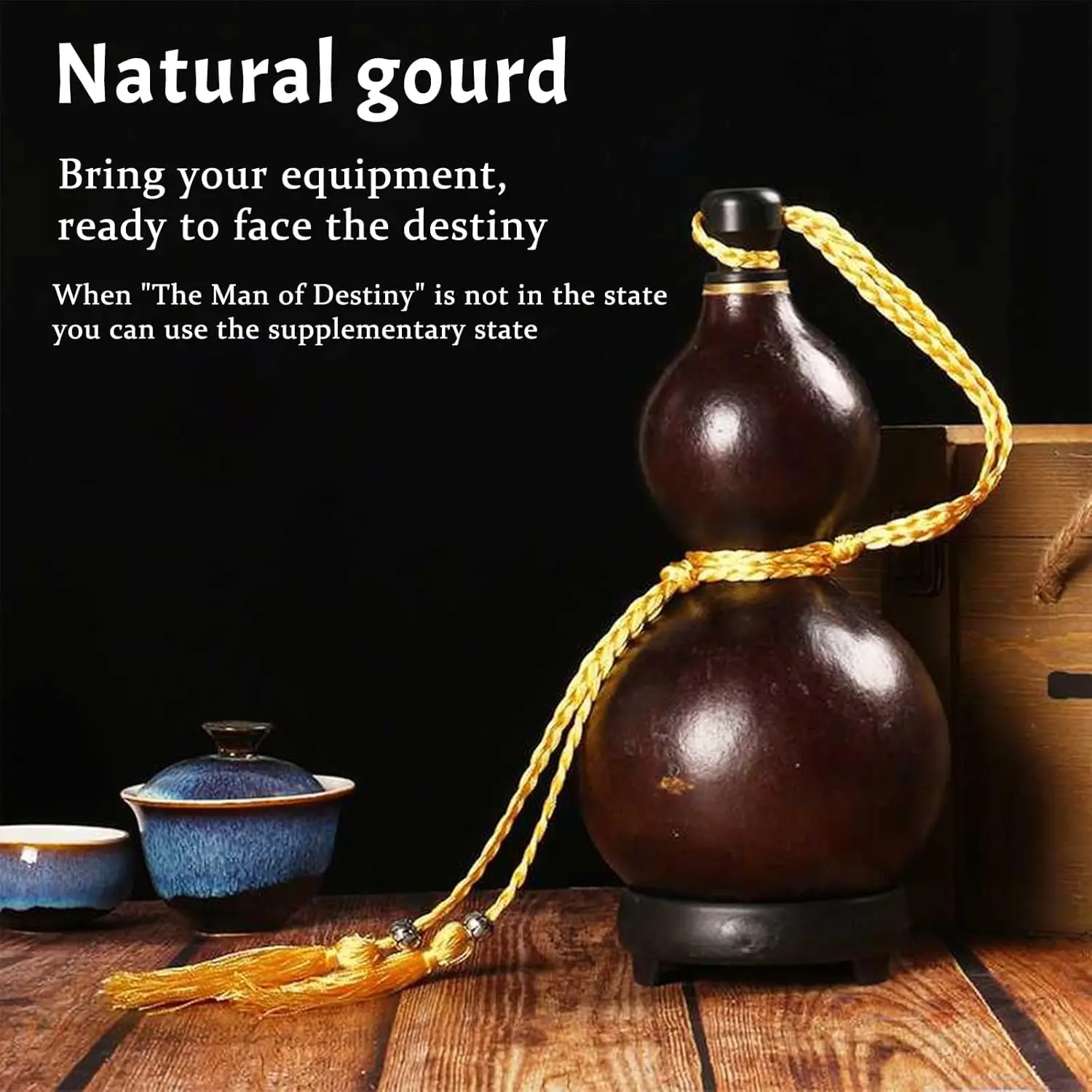 0.5/1LBlack Myth Wukong Gourd Beverage Container Water Bottle,  with Tassel Rope for Hip, Portable Natural Bottle Gourd