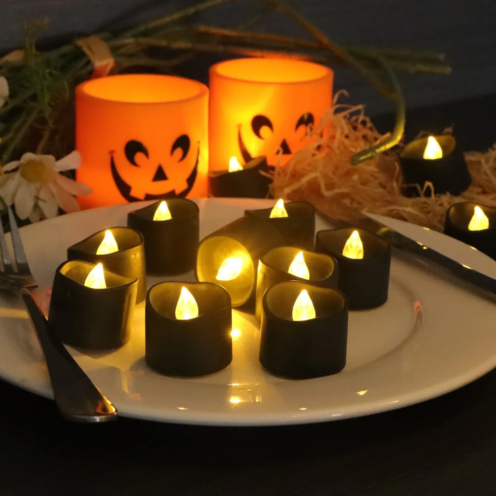 Led Electronic Black Tealight Candle Household Flameless Lighting Home Decoration Accessories for Halloween Party Photo Props