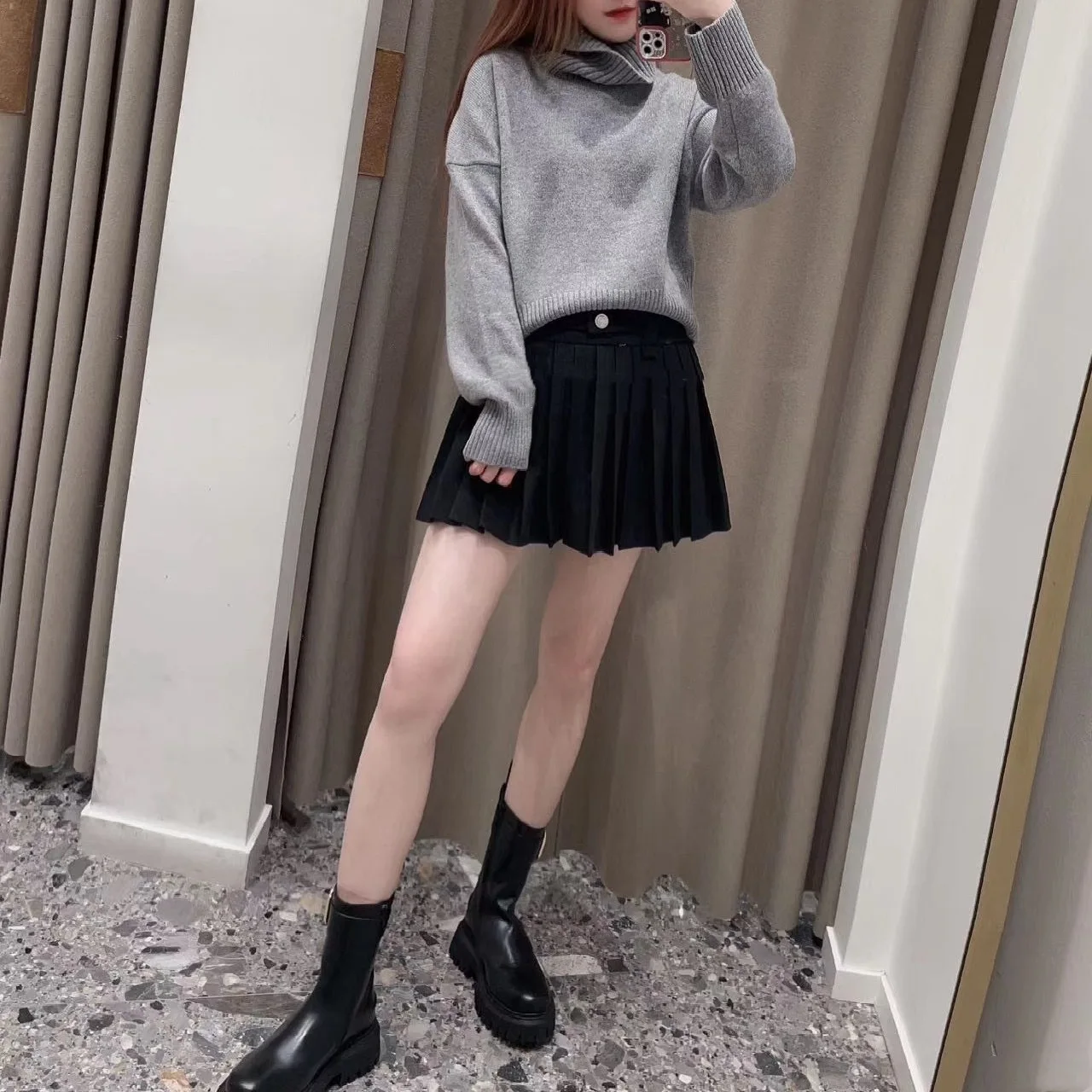 High-End Version European Sle Loose Knitted ey Sweater High Collar Inner Wear Top for Women New Autumn Faion #5