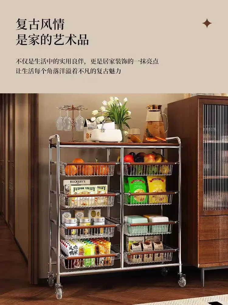 Medieval Trolley Living Room Mobile Snack Storage Rack Retro Kitchen Storage Rack Large Capacity Storage Trolley Floor