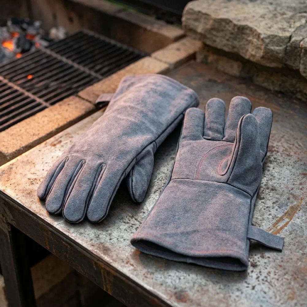 16 Inch Gray Welding Gloves with 350 C Heat Resistance Suitable for BBQ Pitmasters Welders and Metal Fabricators