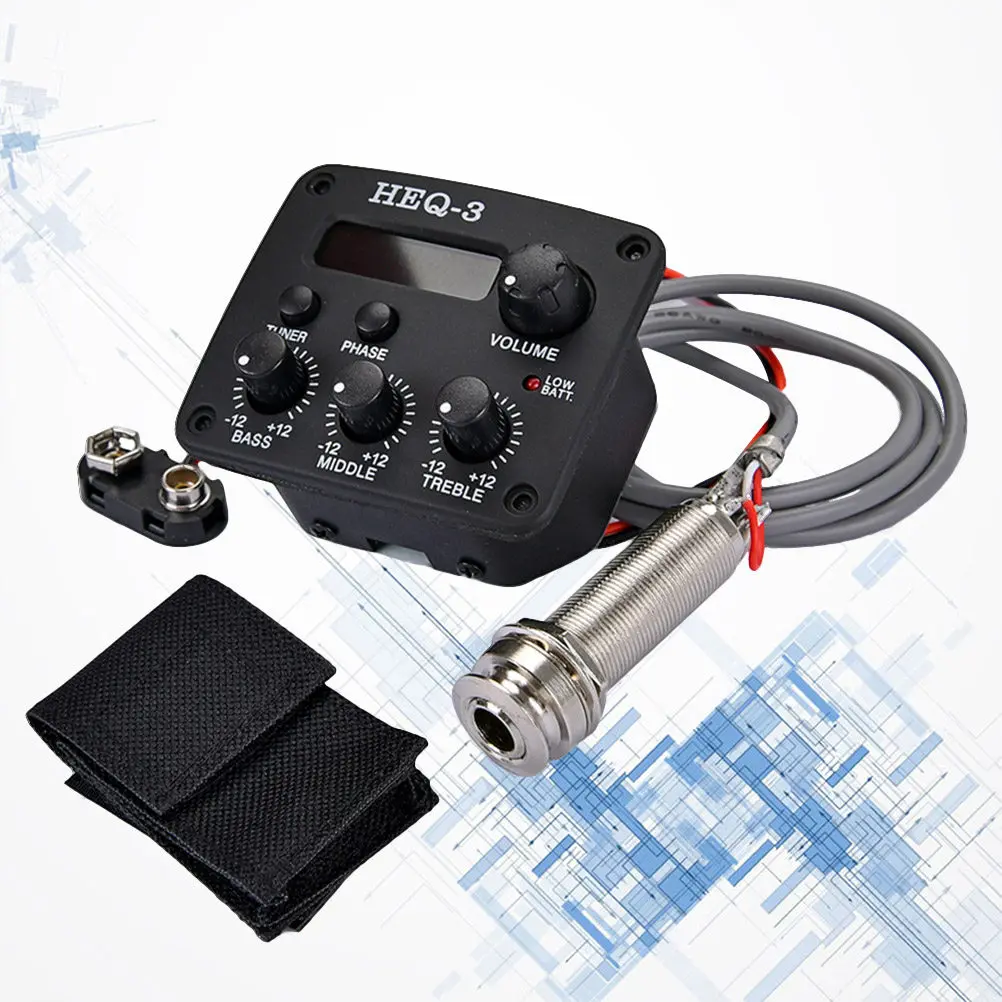 

Acoustic Guitar Preamp 3 Bands Eq Pickup with LCD Tuner Black Volume Bass Treble Control Indicator Digital Metronome