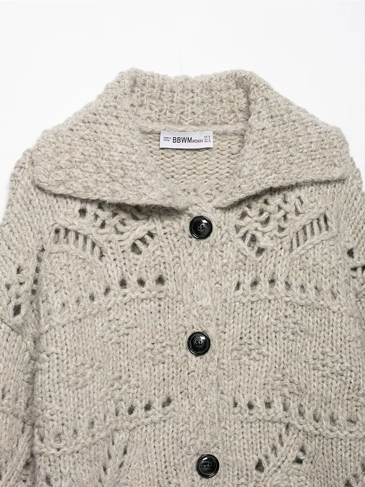 Women Knitted Cardigan 2025 Women Fashion Long Sleeve Button  Hollow-Out Knitted Cardigan Women Hight Street Elegant Top