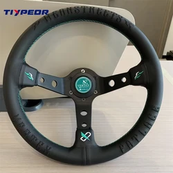 JDM-Volante VERTEX de cuero de 330mm, volante de plato profundo para carreras, deportes de derrape, Verde