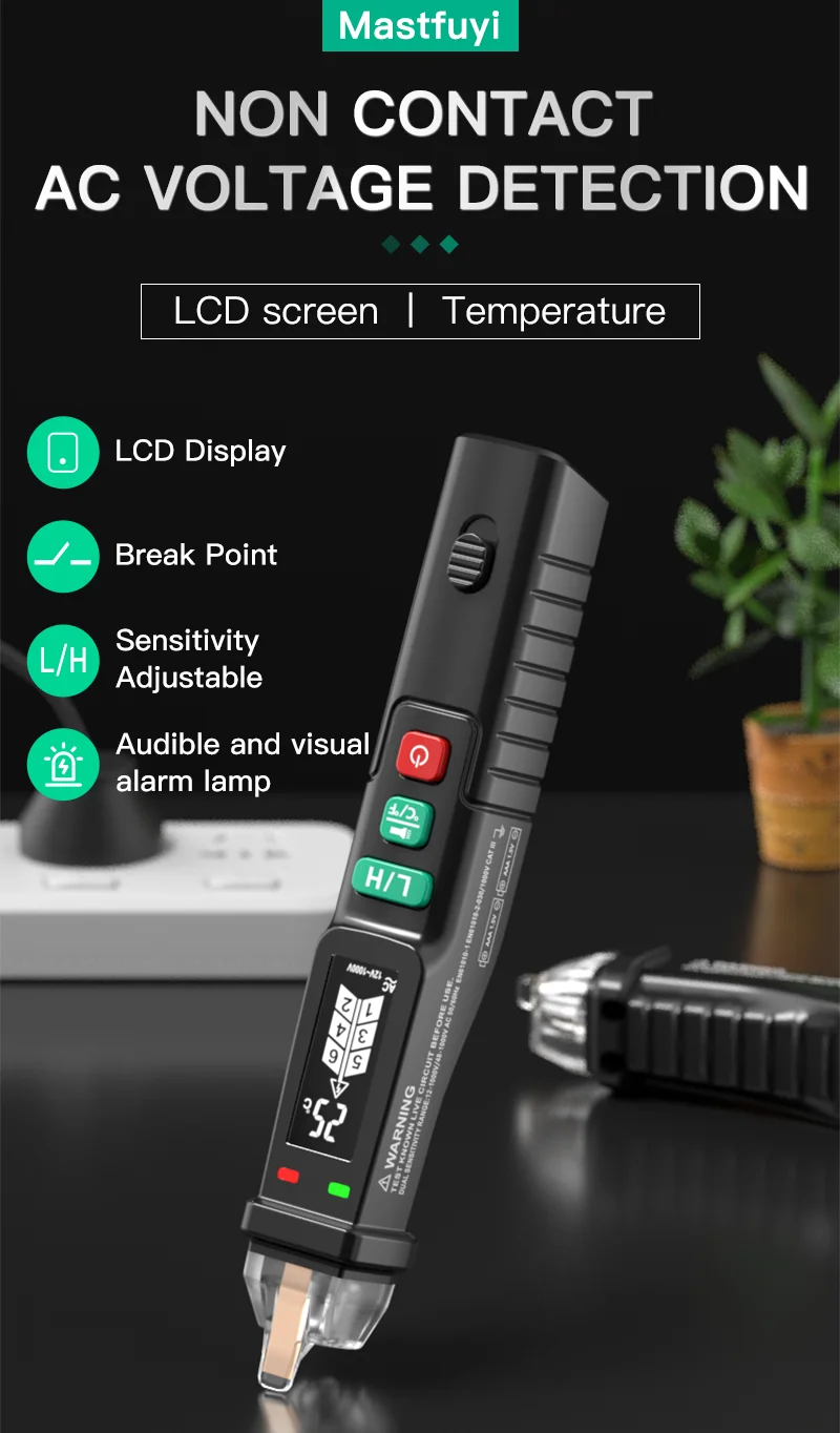 MASTFUYI FY18D Handheld Voltage Detector LCD Screen, Temperature Pen, AC Voltage Tester, Breakpoint Finder, 12V-1000V