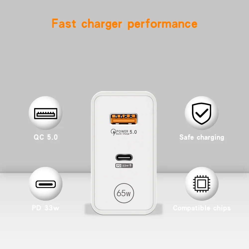 65W GN Charger PD Fast Charging Phone Charging Head QC3.0 Laptop Universal GaN Charging Source For iPhone Xiaomi Samsung  vivo