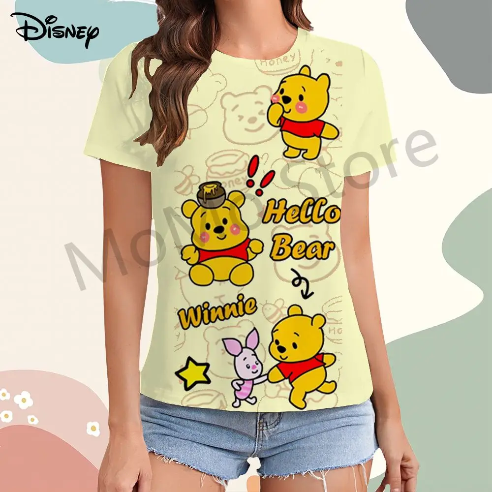 Disney Winnie The Pooh Women's T-Shirt Kawaii Streetwear Cheap Clothes O Neck Summer Short Sleeve Y2k 2024 XS-3XL Tops Leisure