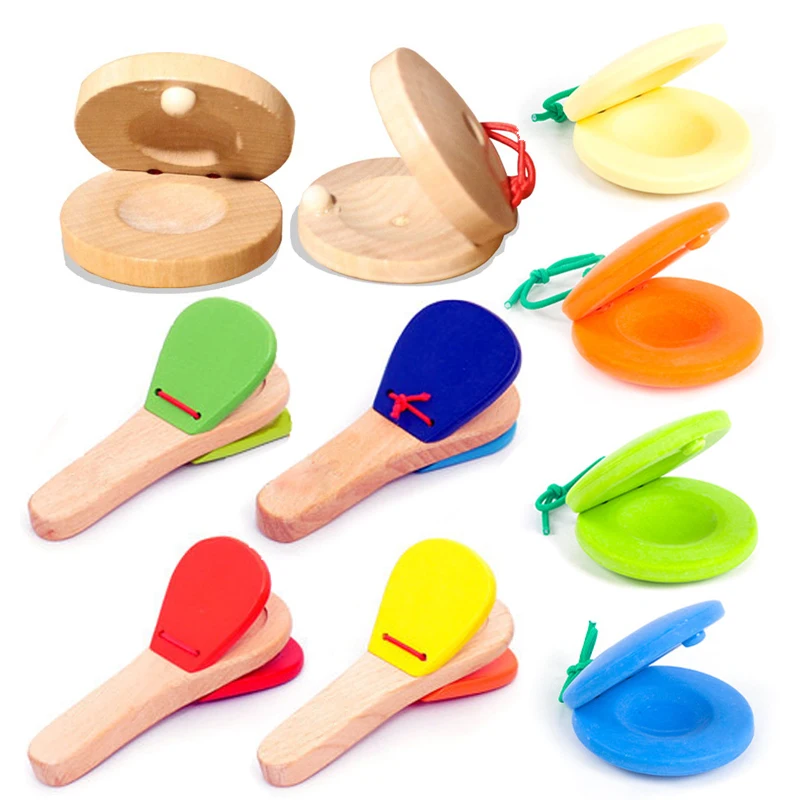 1pc Castanets Orff Percussion Instrument Wooden Color Baby Puzzle Music Toys Music Perception Children Entertainment Toy TMZ