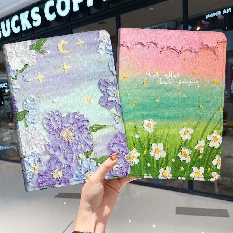 

Oil painting pattern design Tablet Case For iPad Pro Air Mini 1 2 3 4 5 6 7 7th 8th 9th 10th 11th 10.2 9.7 10.5 10.9 11 2025