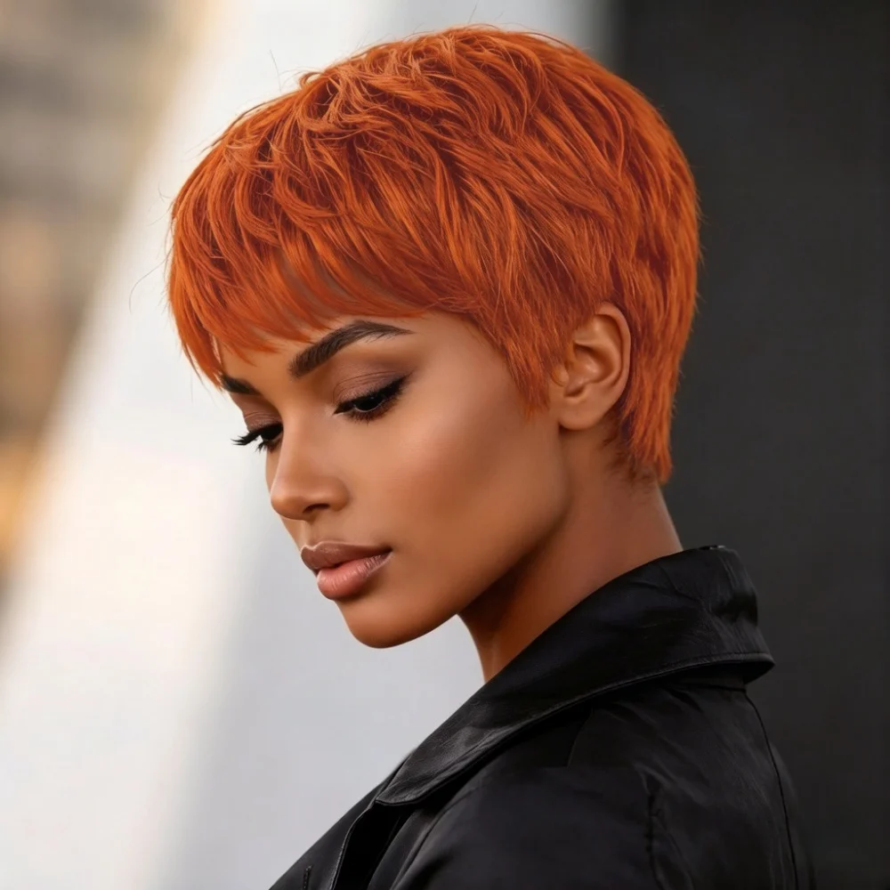 

Short Pixie Straight Human Hair Wig with Bangs for Women Natural Look Full Machine-Made Wig
