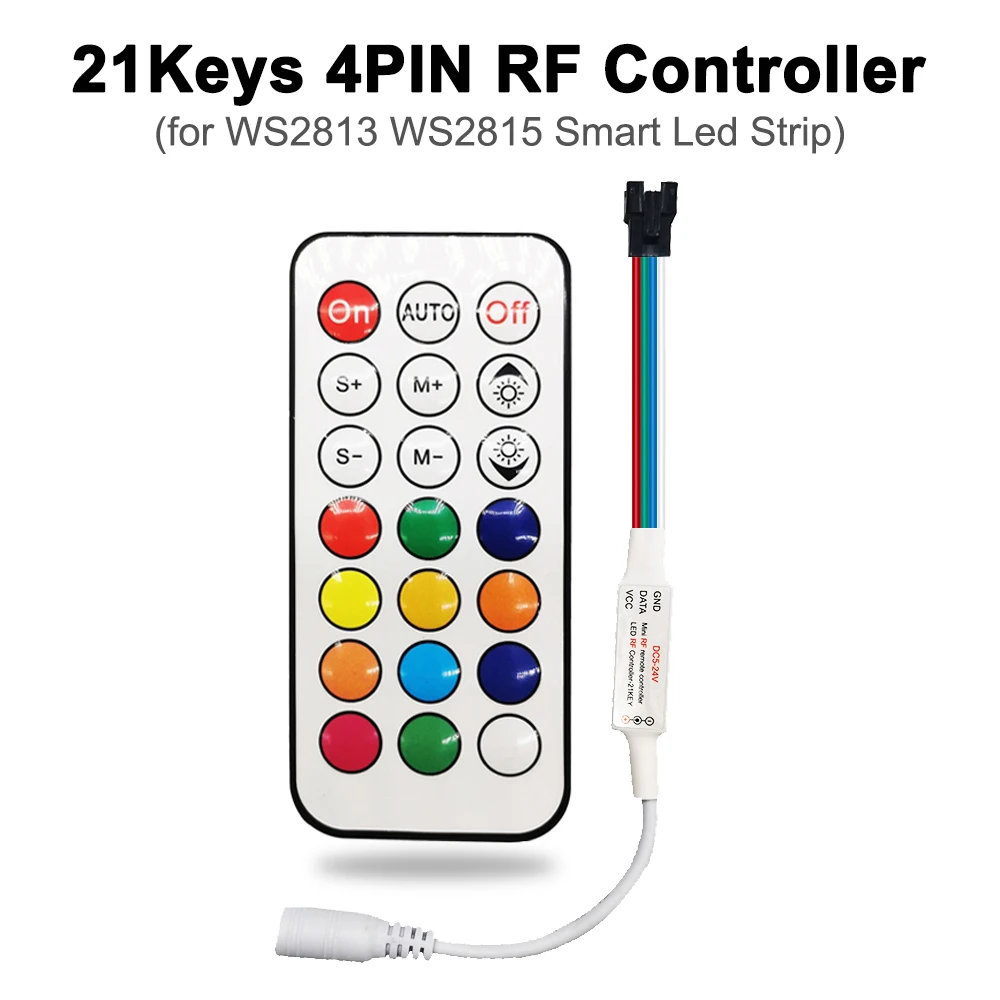 21Key Mini Led Controller RF Wireless Remote 3Pin 4Pin WS2812 WS2812B WS2811 WS2813 WS2815 Strip Light 350+ Dream Effect DC5-24V