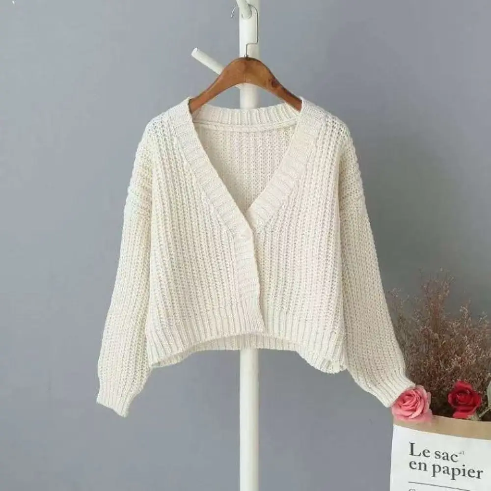 Elegant Long Sleeve Grid Crochet Sweater Autumn Spring Loose Sweet Knitwear Preppy Style Ladies Tops Cardigans Women Y2K Girl