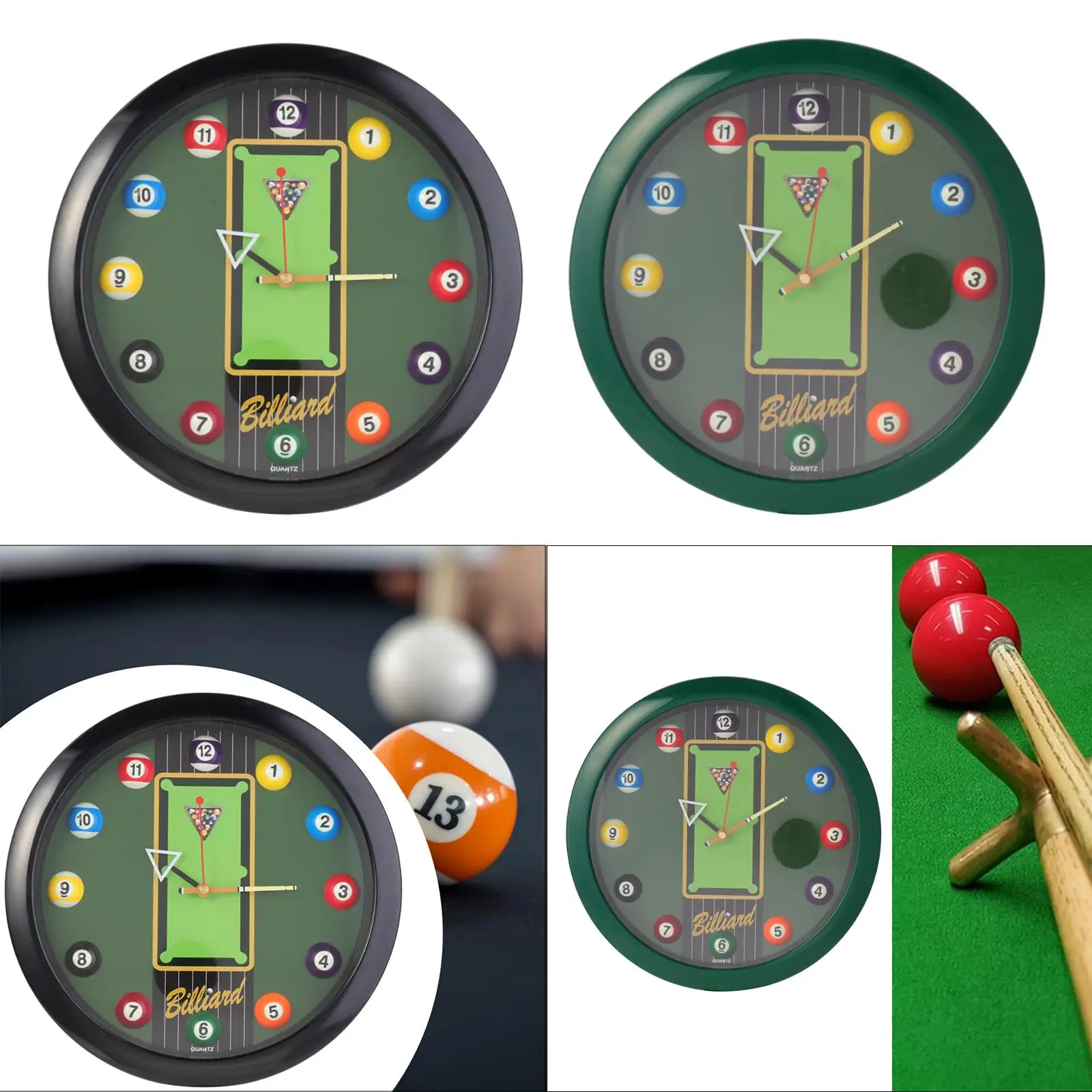 บิลเลียดสระว่ายน้ํา Ball Wall CLOCK CUE Hand Wall ตกแต่งโต๊ะพูลนาฬิกาสําหรับสระว่ายน้ําบาร์ห้องบิลเลียด Pool Hall เกมห้อง