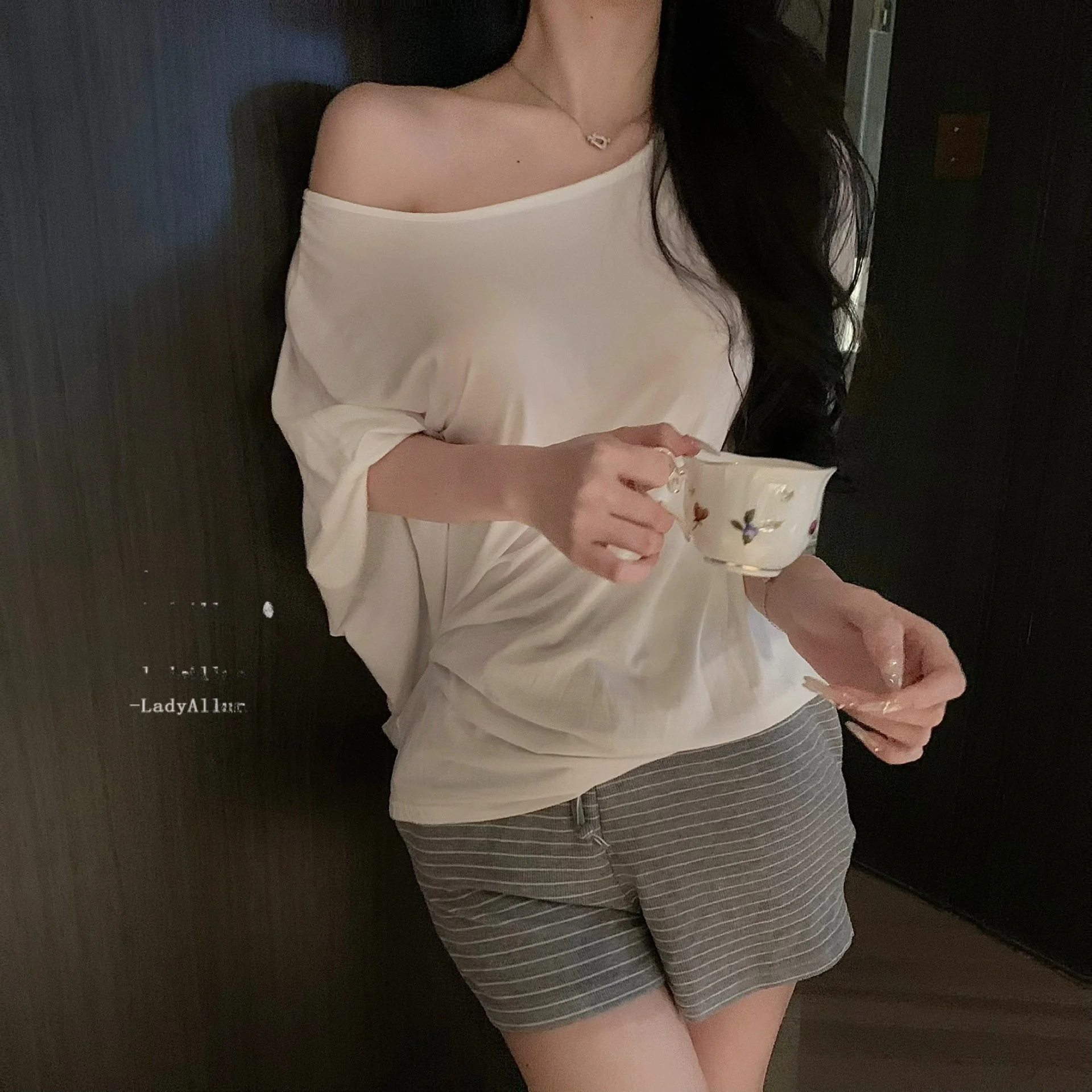

Laid-back Summer Striped Sleepwear Women's Casual Home Clothes Comfortable Breathable Short Pants round Neck Short Sleeve