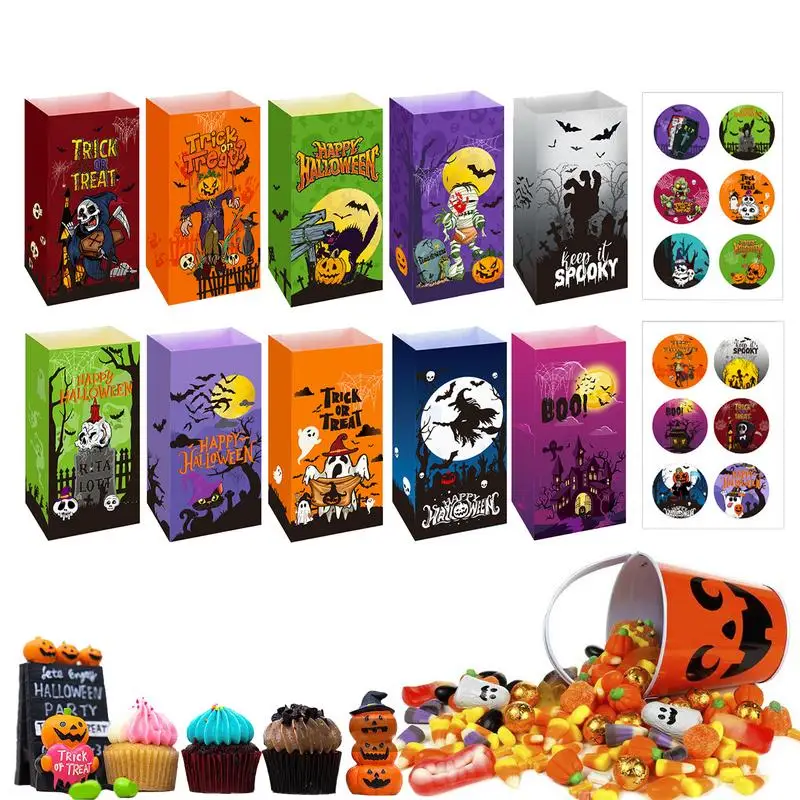 

10Pcs Halloween Paper Candy Gift Bag Pumpkin Ghost Cookie Snack Packaging Bag Happy Halloween Party Favor Bag for Cookies Cakes