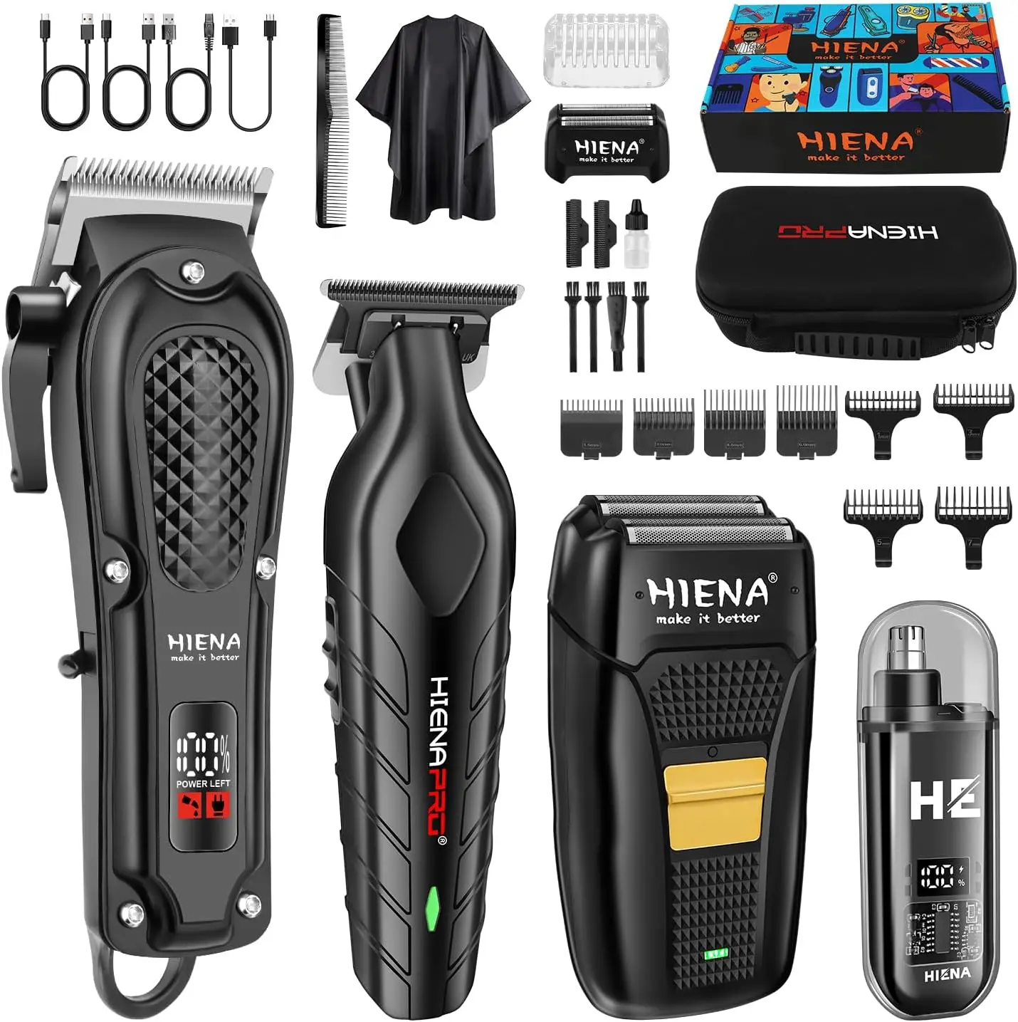 

Professional Cordless Hair Clipper Set for Men with Trimmer, Shaver & Nose Trimmer Kit - Adjustable Grooming Tools