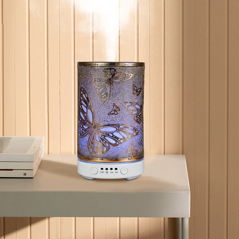 

Ultrasonic Air Humidifier Aroma Diffuser Golden Hollow Butterfly Humidity Control Assistant with LED Lights