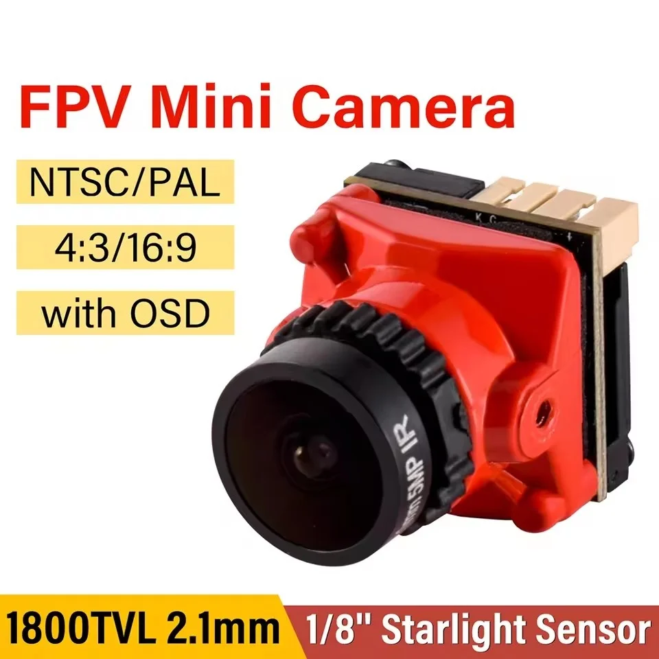 FPV Camera 1800TVL 5MP 2.1mm 1/8 inch Starlight Sensor 5V-40V NTSC/PAL with OSD Internal for RC FPV Racing Drone DIY Parts