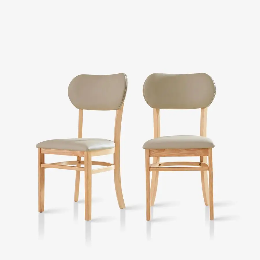 

Набор обеденных стульев Tony из 2 шт., сиденье с мягкой обивкой из массива малазийского дуба из искусственной кожи, стулья с закругленной спинкой, натуральные