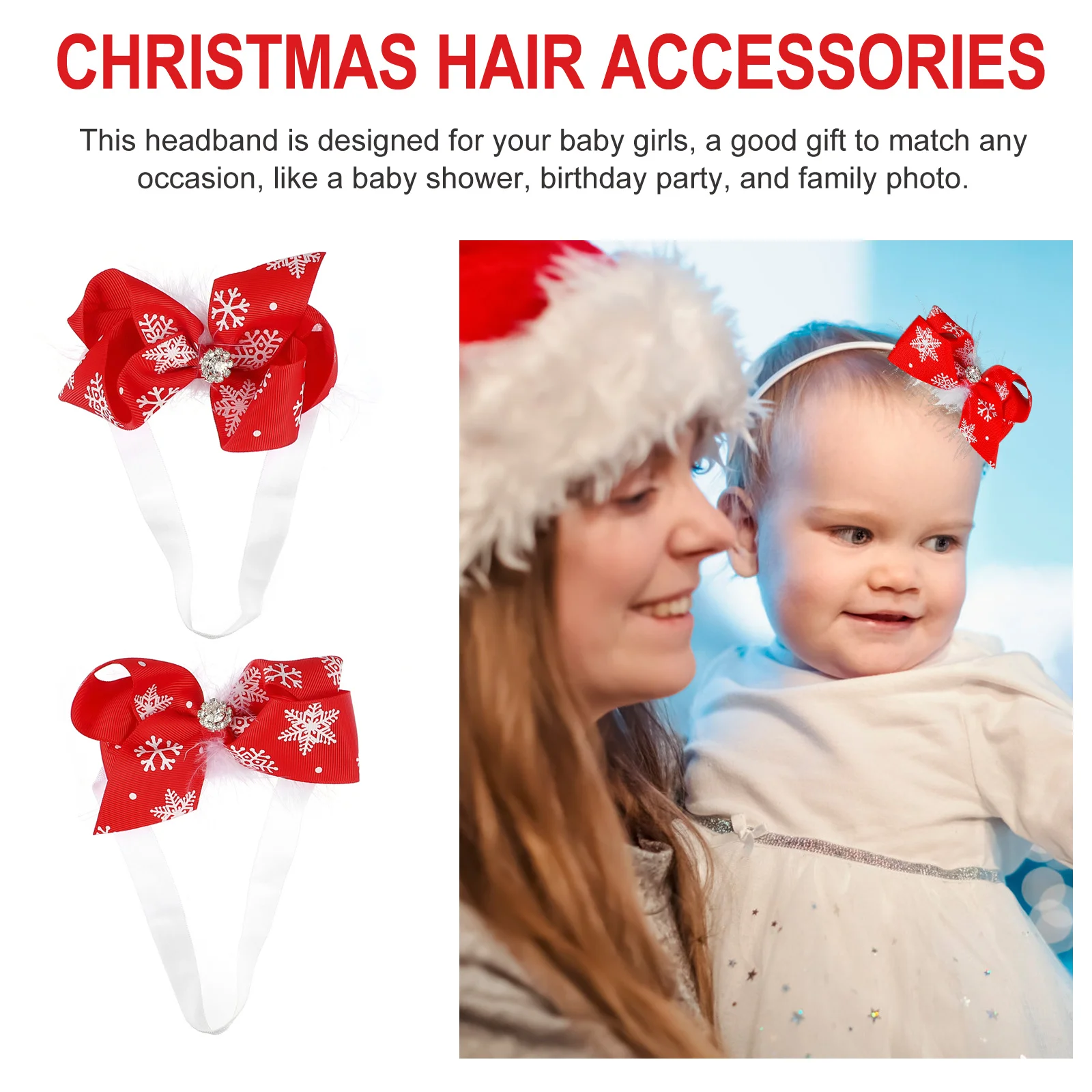 

2Pcs Christmas Headbands Bow Hairbands Elastic Headwraps Xmas Hair Accessories Holiday Party Hair Bows