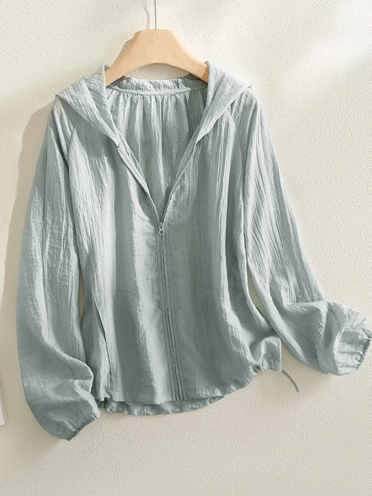 Luźna, swobodna kurtka damska z kapturem, zapinana na zamek, uniwersalna, chroniąca przed słońcem, modny design, wiosna 2025