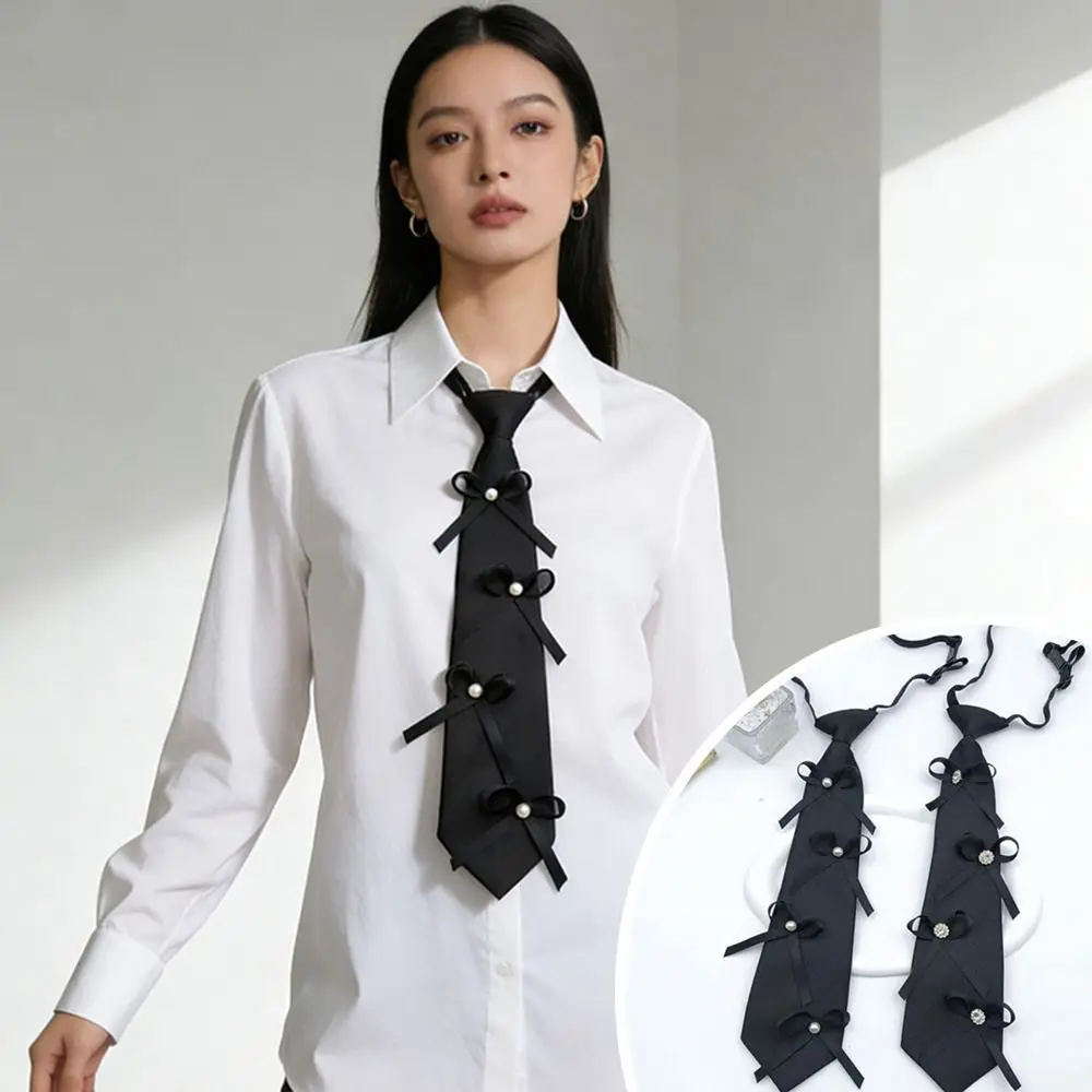 College Style Adjustable Decorative Bow Tie Rhinestone Bowknot Y2K Pre-Tied Ties Free Tie Women