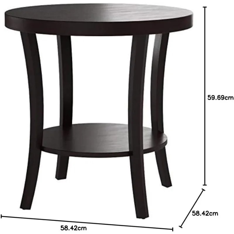 Perth Contemporary Round End Table with Shelf, Espresso