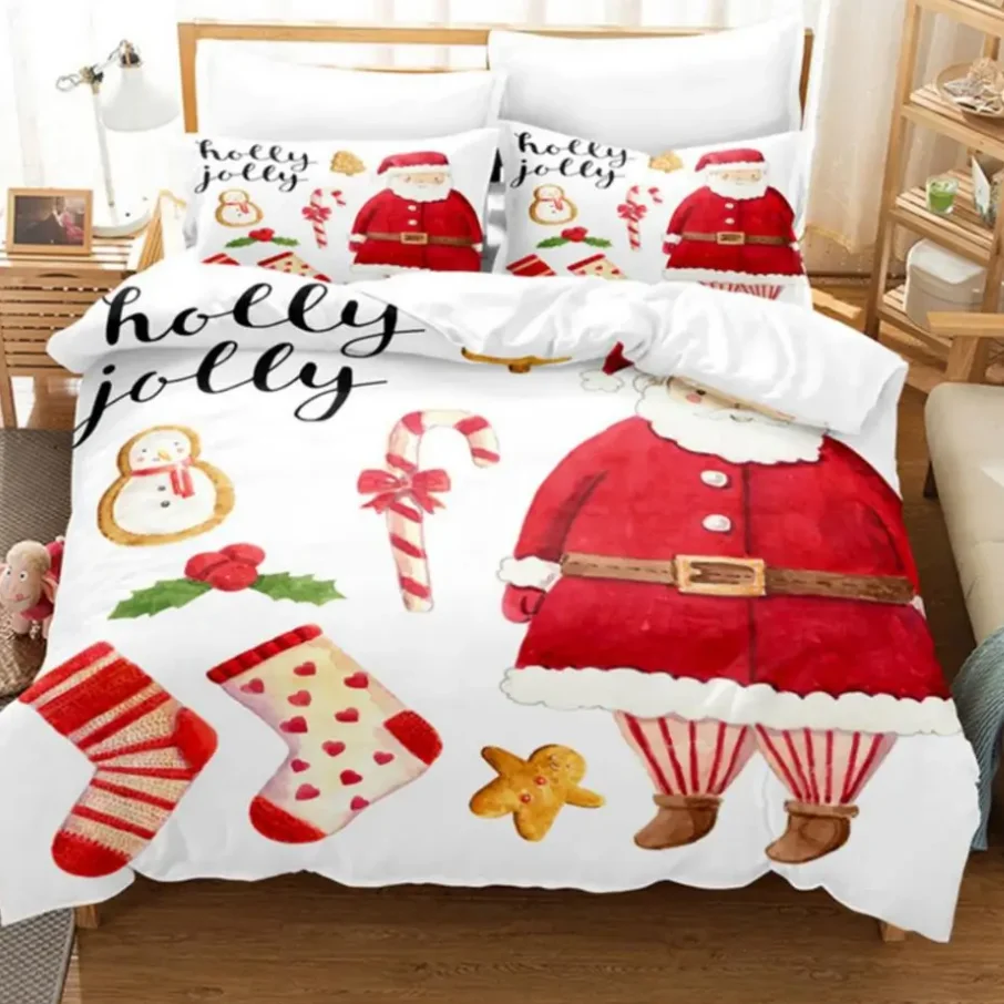 

Santa Claus Duvet Cover Red White Bedding Set Merry Christmas Happy New Year Comforter Set Children Duvet Cover for Decor Gift