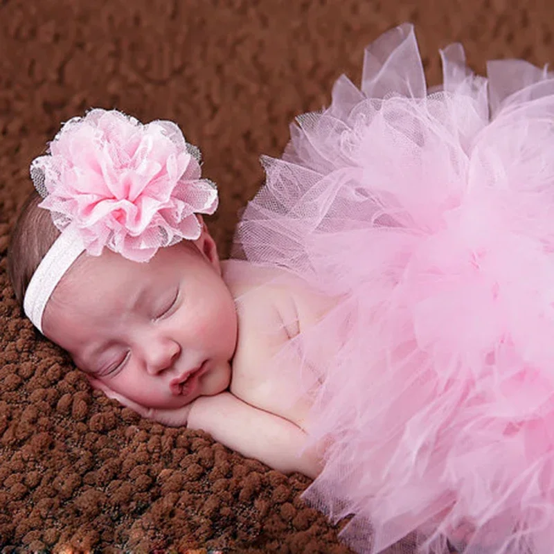 Novo bebê recém-nascido fotografia adereços bonito princesa infantil traje roupa com flor bandana bebê menina vestido de verão saia tutu