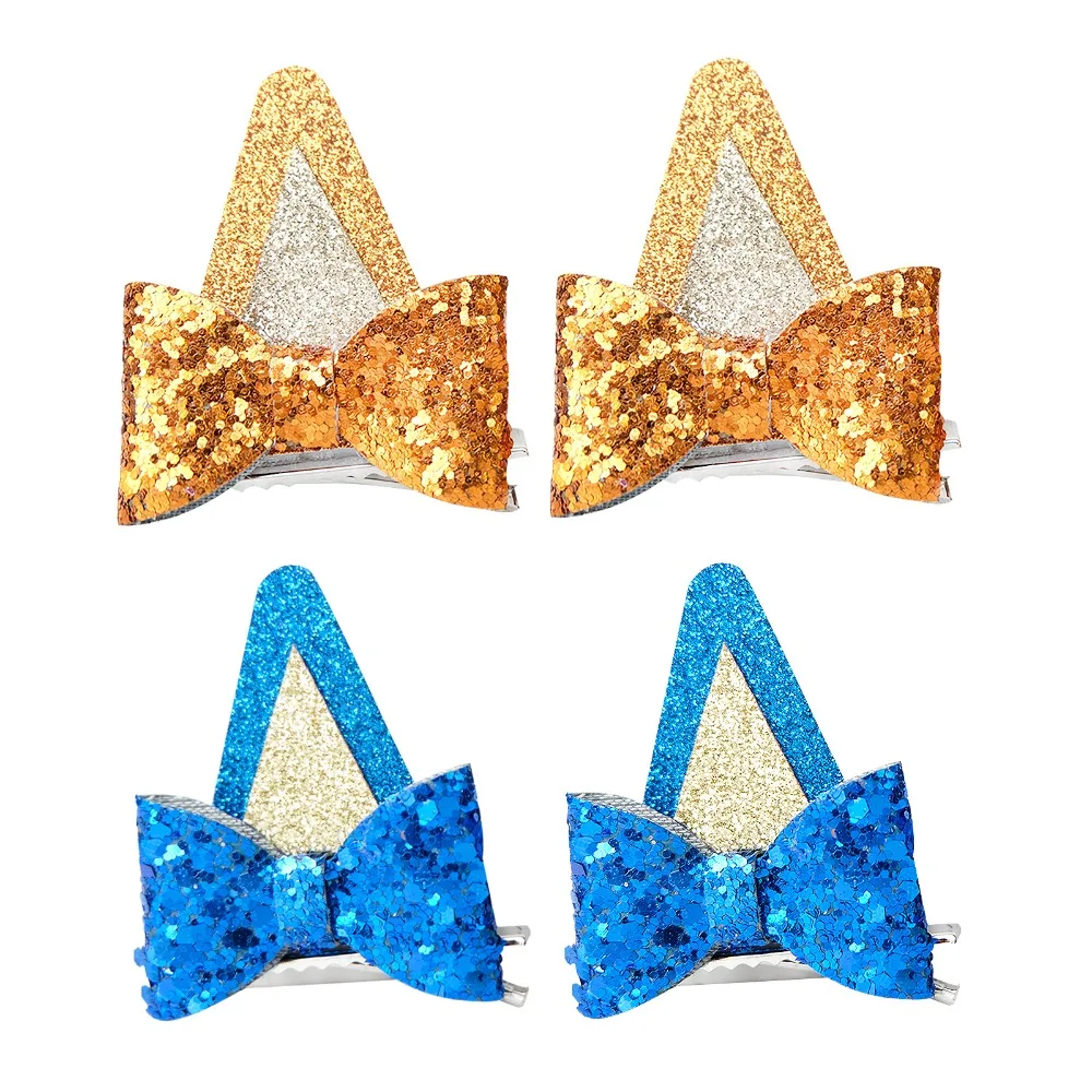 2Pcs Dog Ears Hair Bow Clips Toddler Kids Cute Glitter Hairpins Children Costume Accessories Girls Bows Hairpin Halloween Party