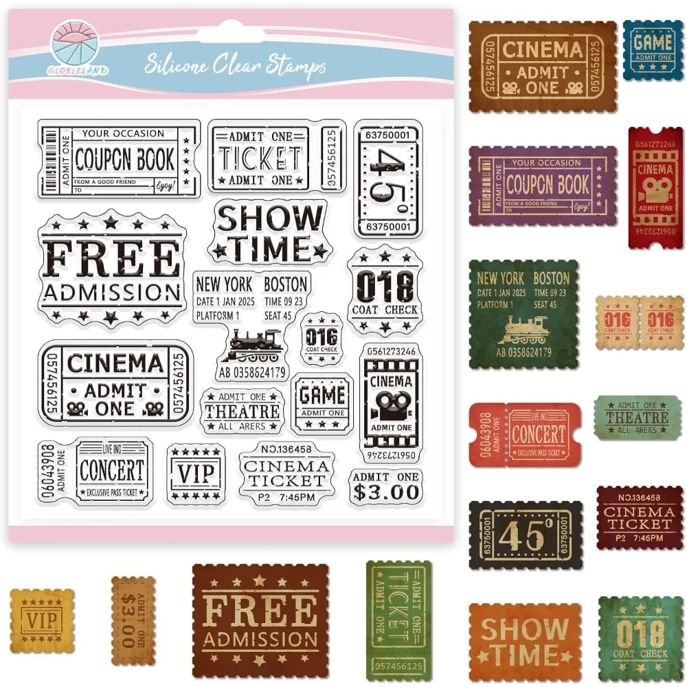 Vintage-Stempel für Scrapbooking, 5,9 x 5,9 Zoll, Tickets, Etiketten, Stempel, Rahmen, transparenter Stempel für die Kartenherstellung