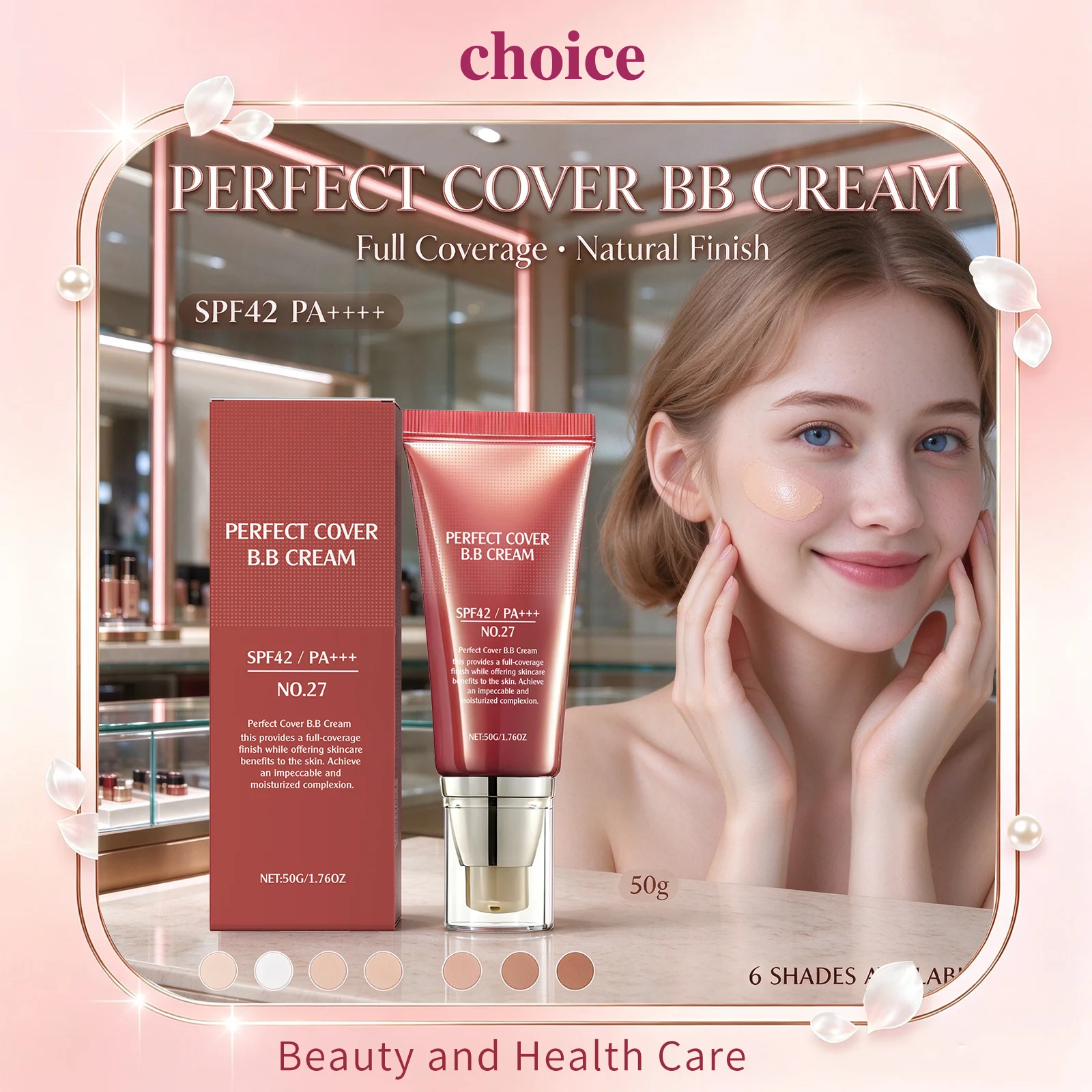 BB Cream SPF42 Tinted Moisturizer Full Coverage Concealer Liquid Fine Lines Cover Blemish Oil Control Natural Face Makeup Base