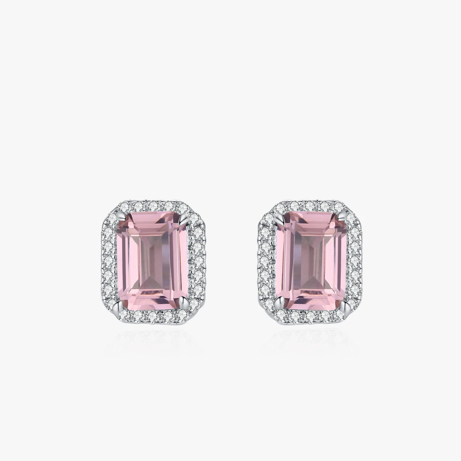

Luxury 925 Sterling Silver Pink Rectangle Emerald Cut Zircon Earrings for Women Romantic Valentine's Day Jewelry Gift