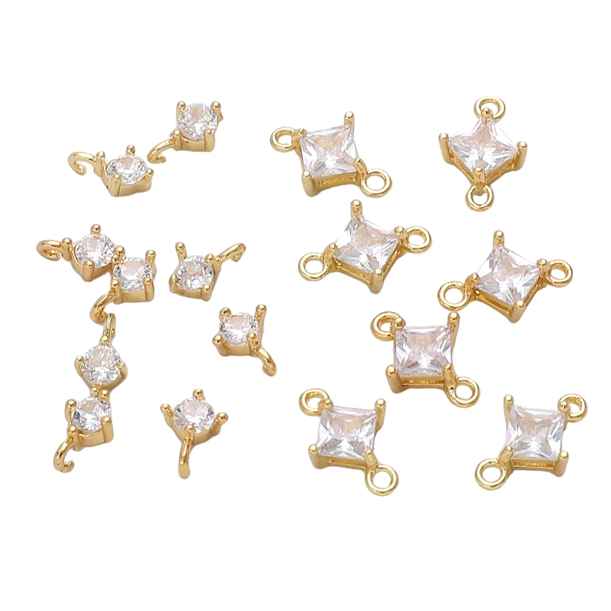 Galvanisch vergoldeter 14K Gold-beschichteter Kupferanhänger mit Mikro-Zirkonia-Einlage, rund/quadratisch, offen, einzeln/doppelt hängend