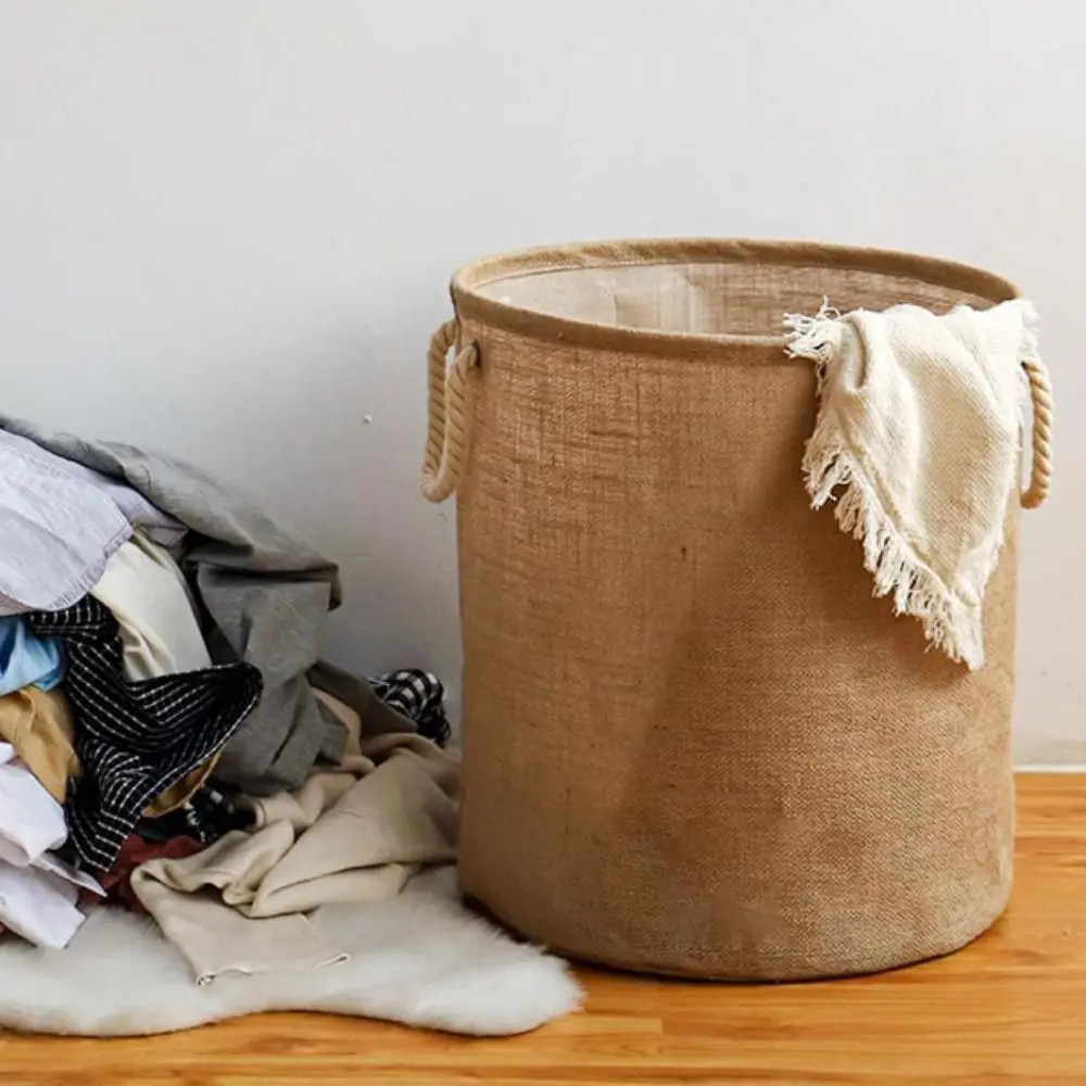 Waterproof Cotton Linen Laundry Basket Large Capacity Foldable Sundries Organizer with Handle Household Toys Storage Bins Home - Image 4