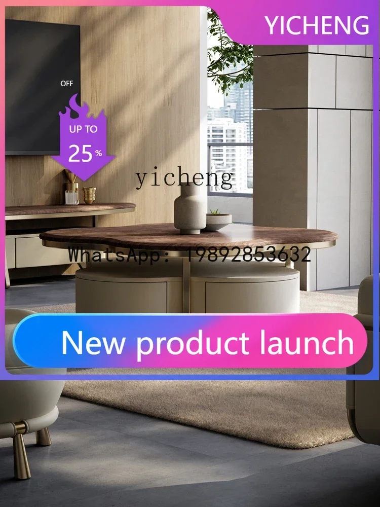 

KTZZSolid Wood Coffee Table Walnut Villa Living Room High-End Modern Furniture round Square Table