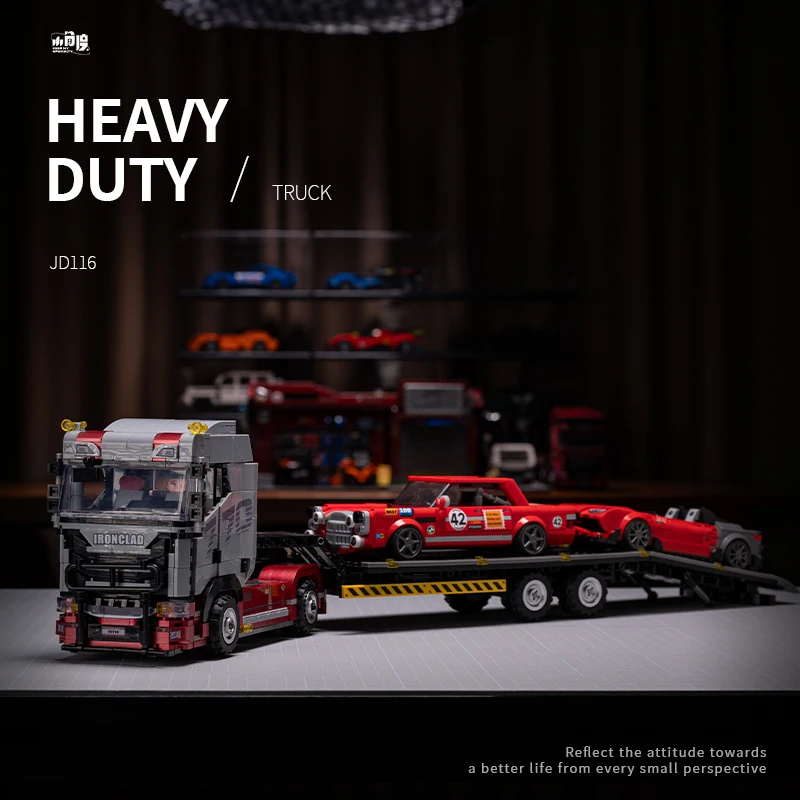 

Конструктор MOC: Модель тяжелого грузовика-тягача, игрушка для сборки для взрослых, скоростной гонщик, большой прицеп, строительные блоки, подарок для детей