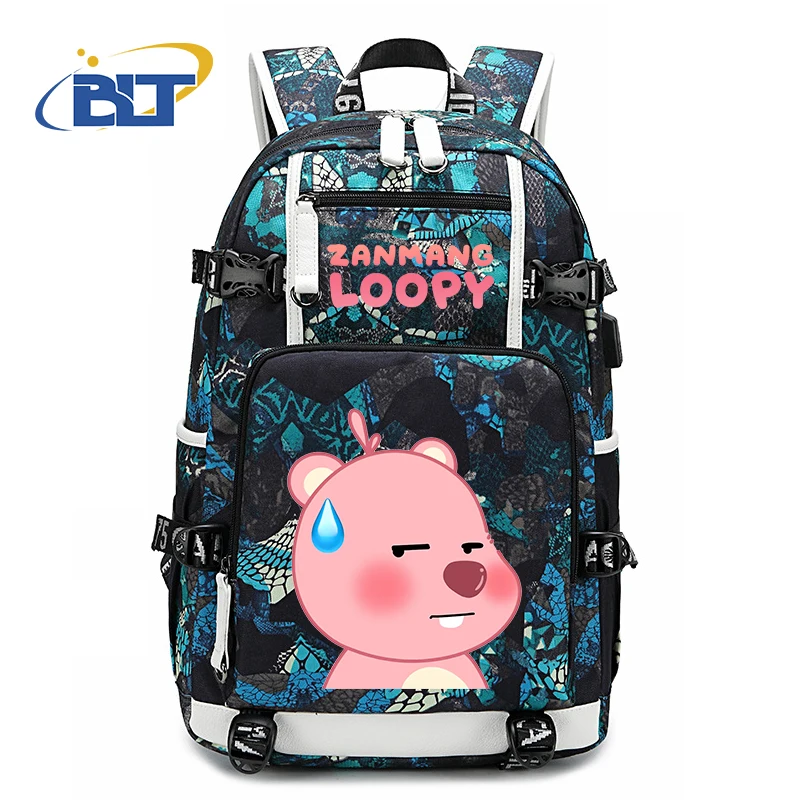 Cute loopy printed backpack large capacity student schoolbag usb travel bag kids gift for boys and girls