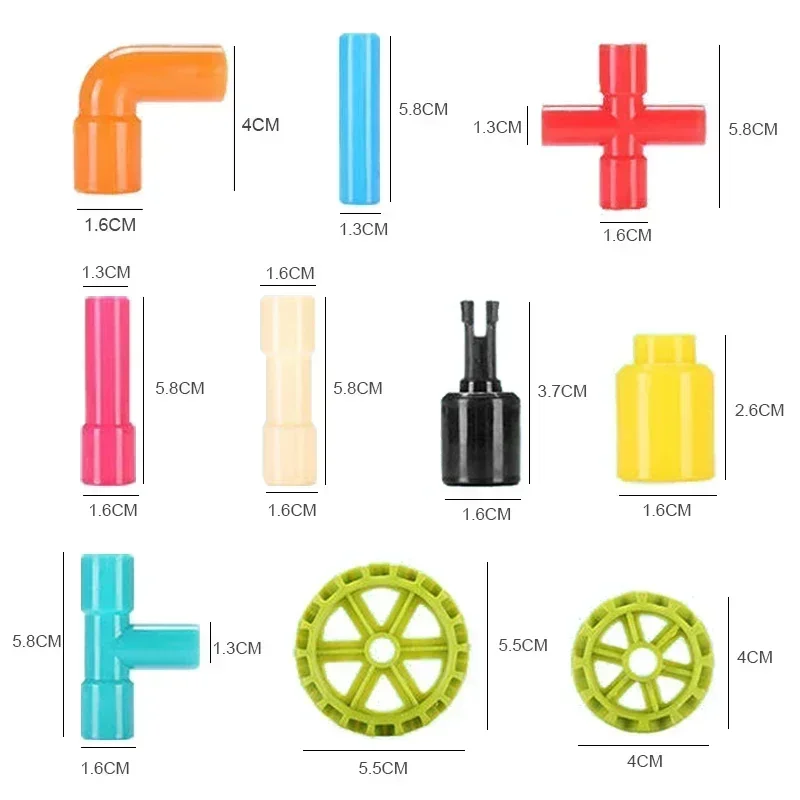 مجموعة ألعاب مكعبات بناء أنابيب المياه البلاستيكية للأطفال مجموعات لعب تعليمية للأولاد من سن 3-4-6 سنوات موصل إبداعي