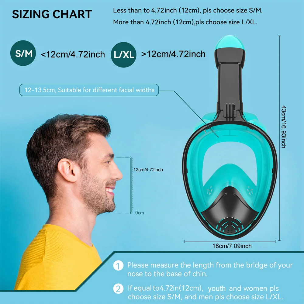 Professionelle Schnorchel-Tauchmaske, Unterwasser-Scuba-Vollgesichts-Schnorchelmaske, Anti-Beschlag-Brille für Kinder und Erwachsene, Schwimmausrüstung – Detail 6