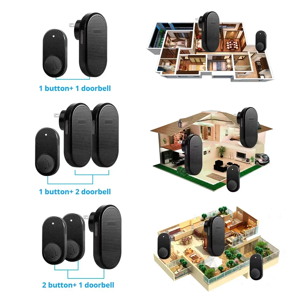 Campanello per porta wireless KERUI, set wireless per campanello con portata 150 m, campanello di benvenuto plug-in con 4 livelli di volume, 33 melodie