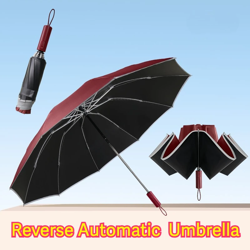 

Reverse Automatic Car Umbrella, Windproof Vinyl Surface Sun UV UPF50+ Protect Parasol, Safety Reflective Strip Folding Umbrella